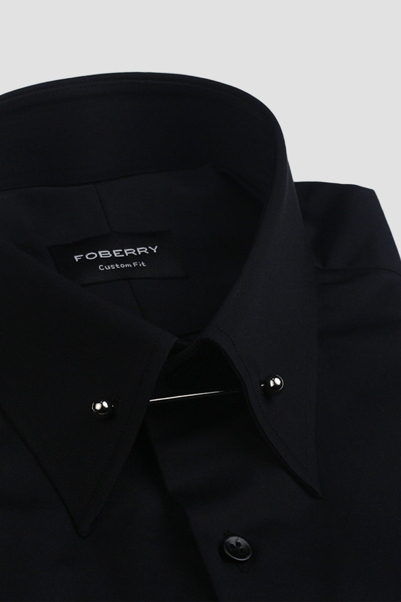 Black Egyptian Pin Collar Shirt - Silver Pin