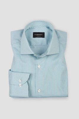 Soft Green on Blue Gingham Shirt - Easy Care