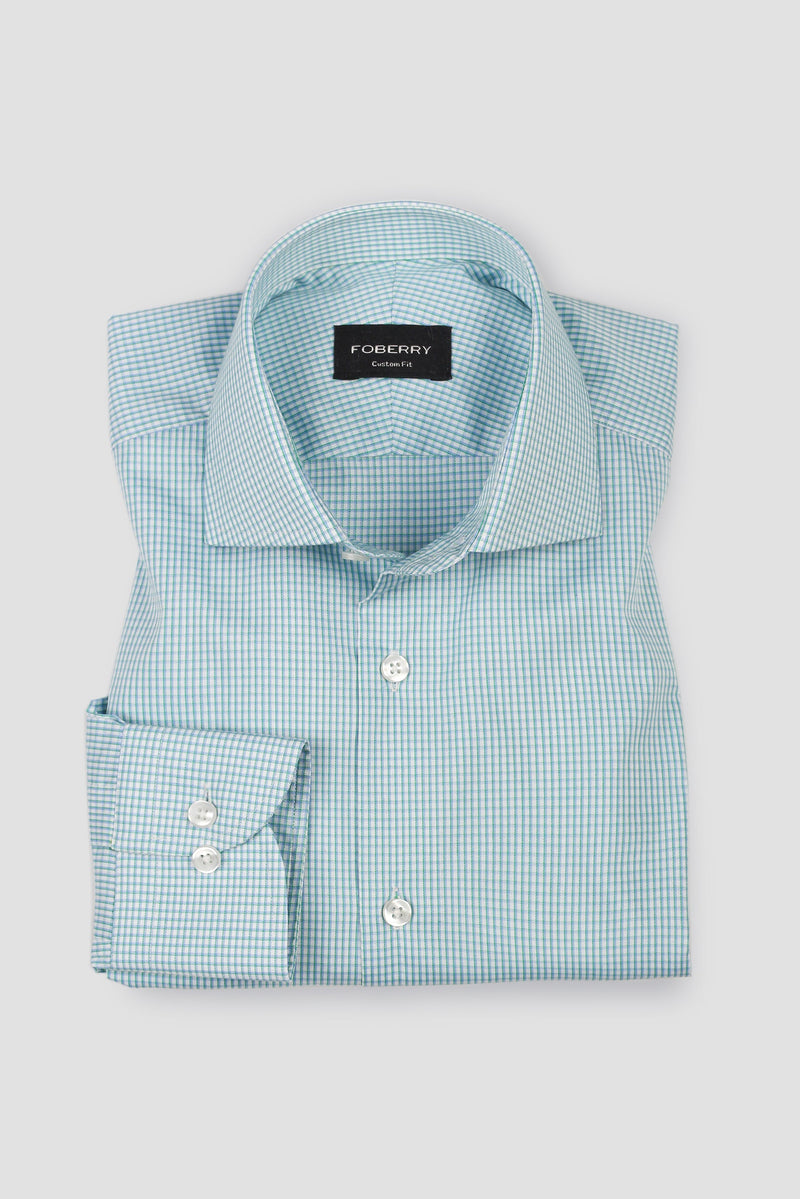 Soft Green on Blue Gingham Shirt - Easy Care