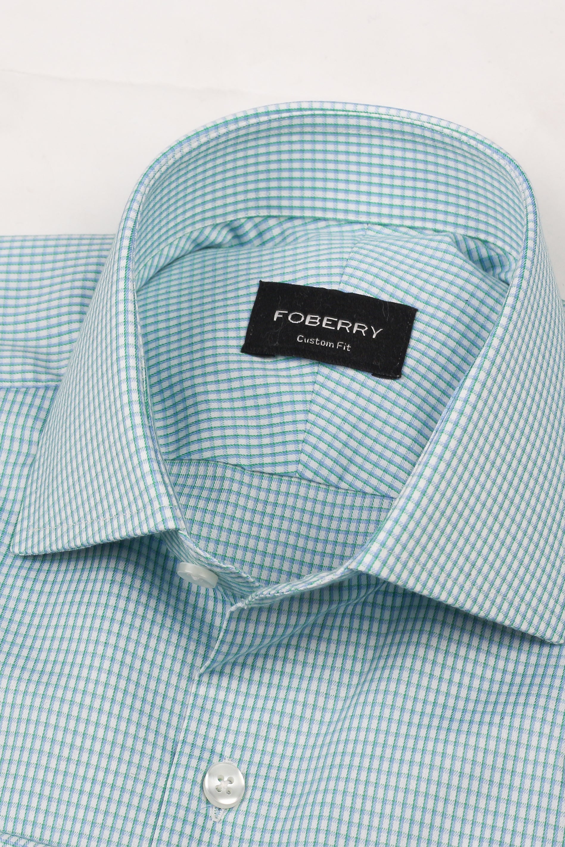 Soft Green on Blue Gingham Shirt - Easy Care