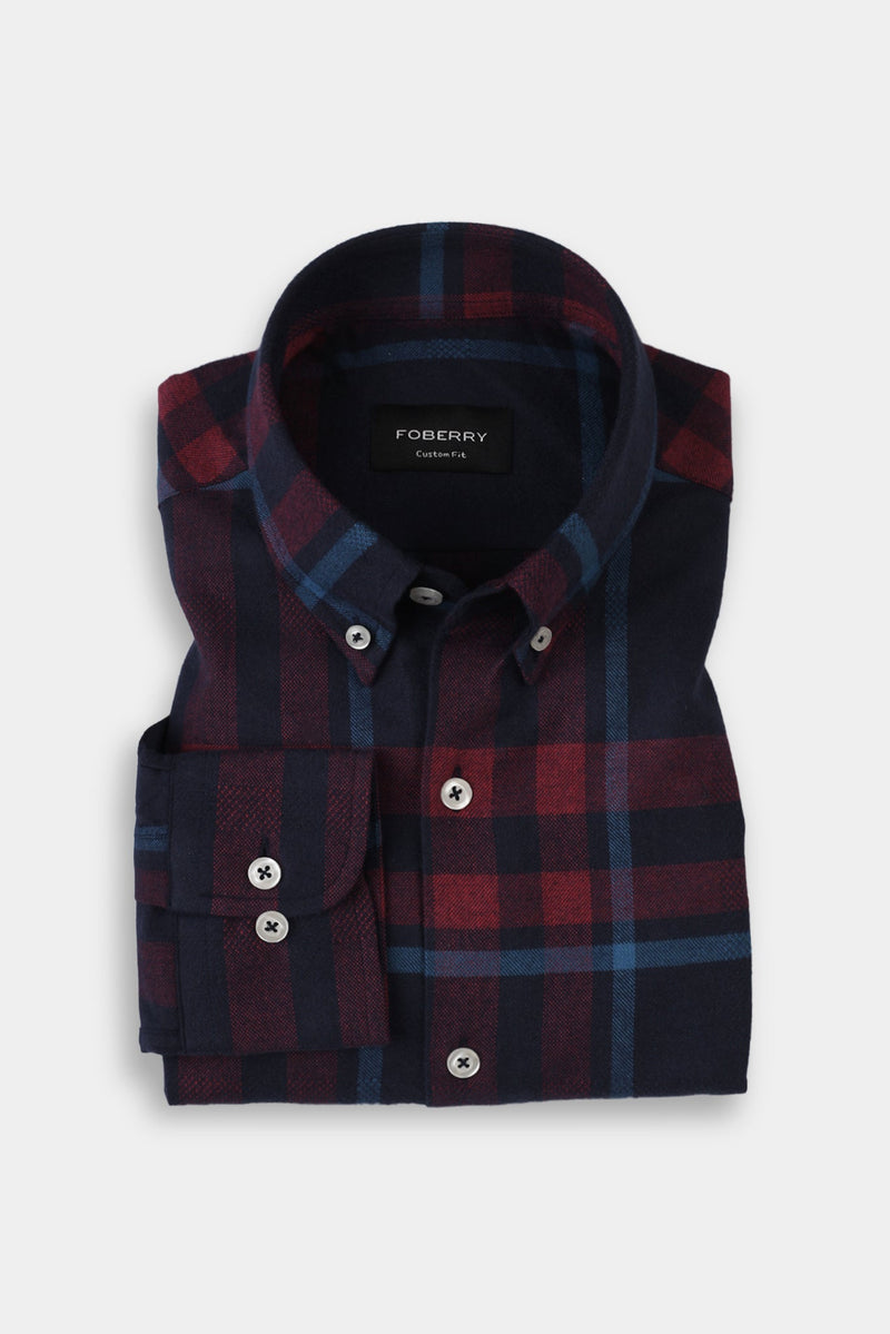 Night Blue & Red Tartan Winter Flannel Shirt