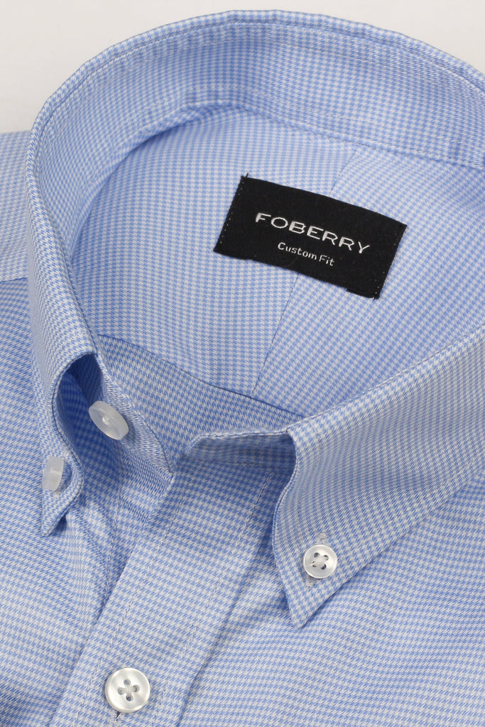 Soft Sky Blue Houndstooth Shirt - Easy Care