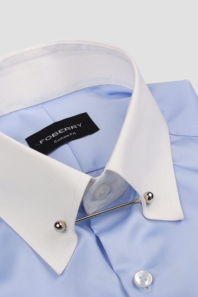 Soft Sky Blue Egyptian Poplin Pin Collar Shirt