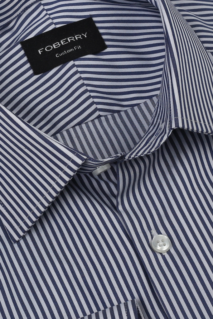 Soft Navy Blue Candy Stripes Shirt - Easy Care