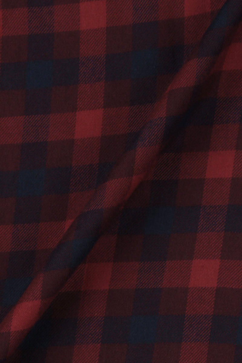 Soft Maroon & Blue Buffalo Check Winter Flannel Shirt