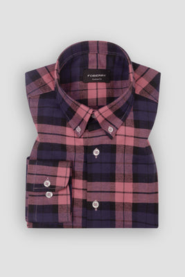 Soft Salmon Blue Tartan Winter Flannel Shirt