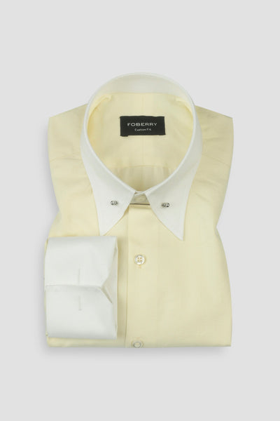 Pastel Yellow Herringbone Pin Collar Shirt