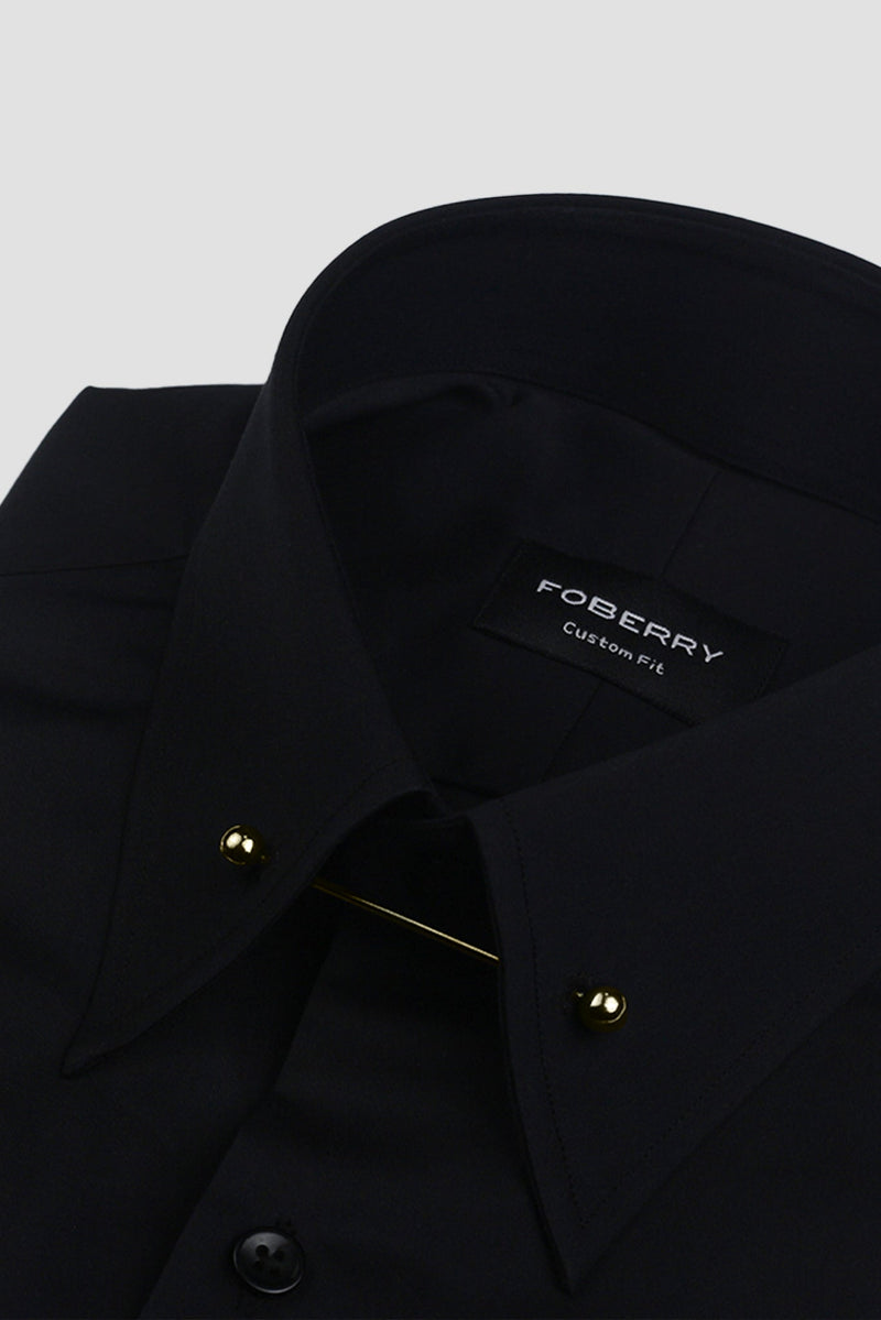 Black Egyptian Pin Collar Shirt - Gold Pin