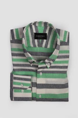 Green Horizontal Striped Linen Shirt - Foberry USA