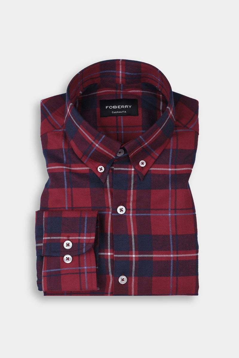 Multi Red Herringbone Tartan Winter Flannel Shirt
