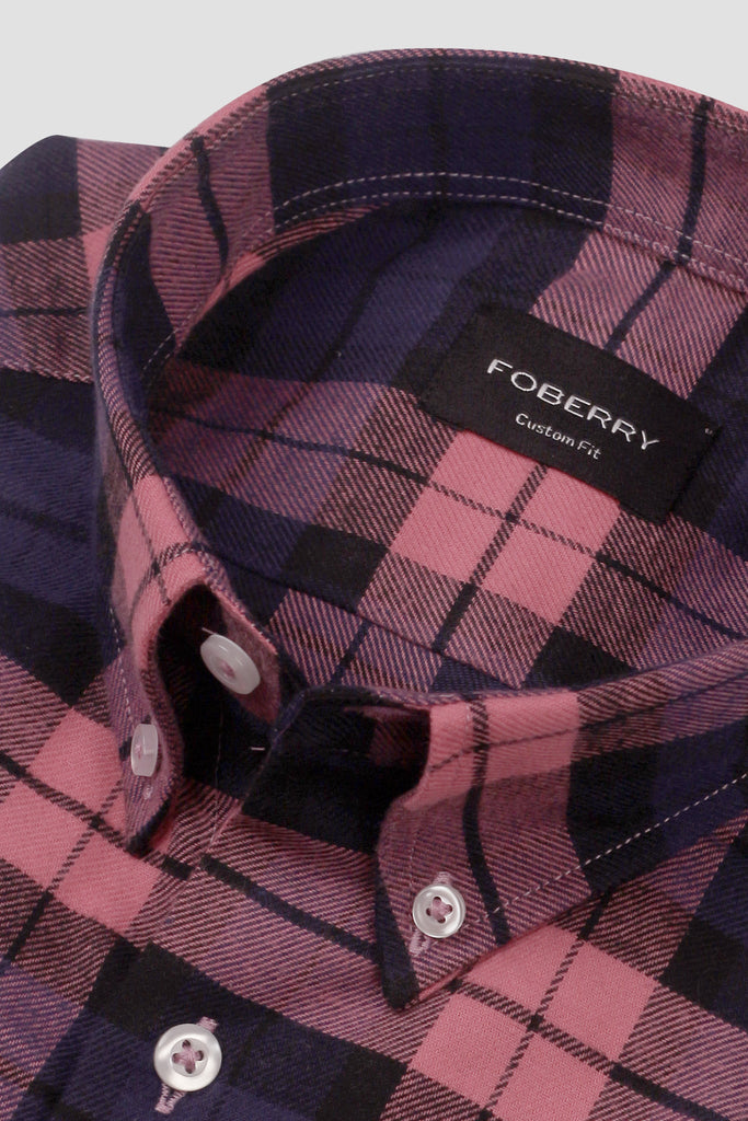 Soft Salmon Blue Tartan Winter Flannel Shirt