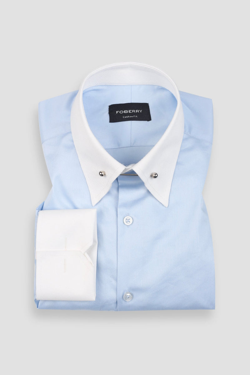 Soft Sky Blue Egyptian - Pin Collar Shirt
