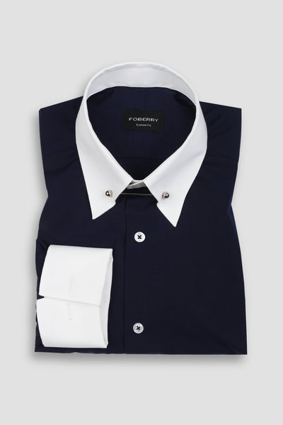 Dark Indigo Egyptian Poplin Pin Collar Shirt