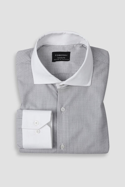 Grey Structured Pinstriped Shirt