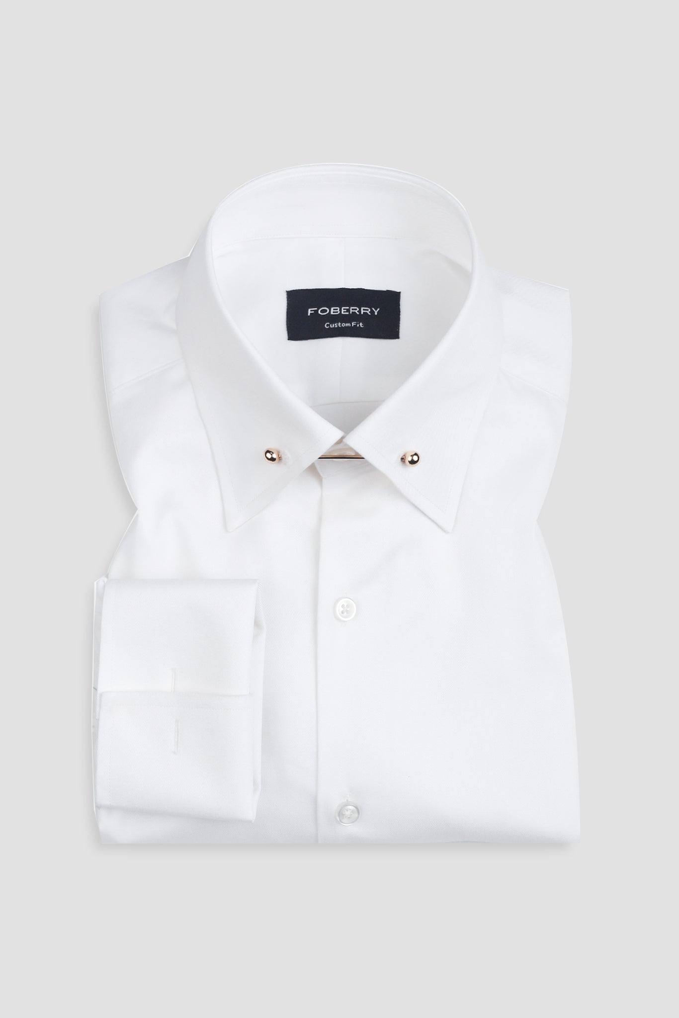 White Twill Pin Collar Shirt - Gold Pin