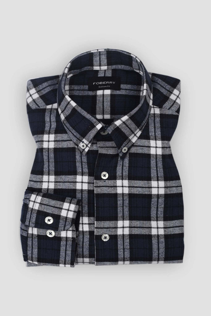 Blue & White Tartan Winter Flannel Shirt