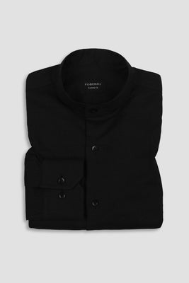 Black Linen Band Collar Shirt