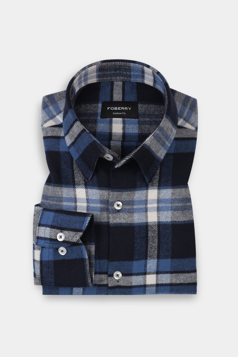 Soft Azure Blue Tartan Winter Flannel Shirt