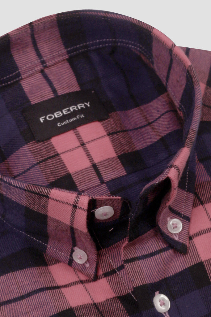 Soft Salmon Blue Tartan Winter Flannel Shirt