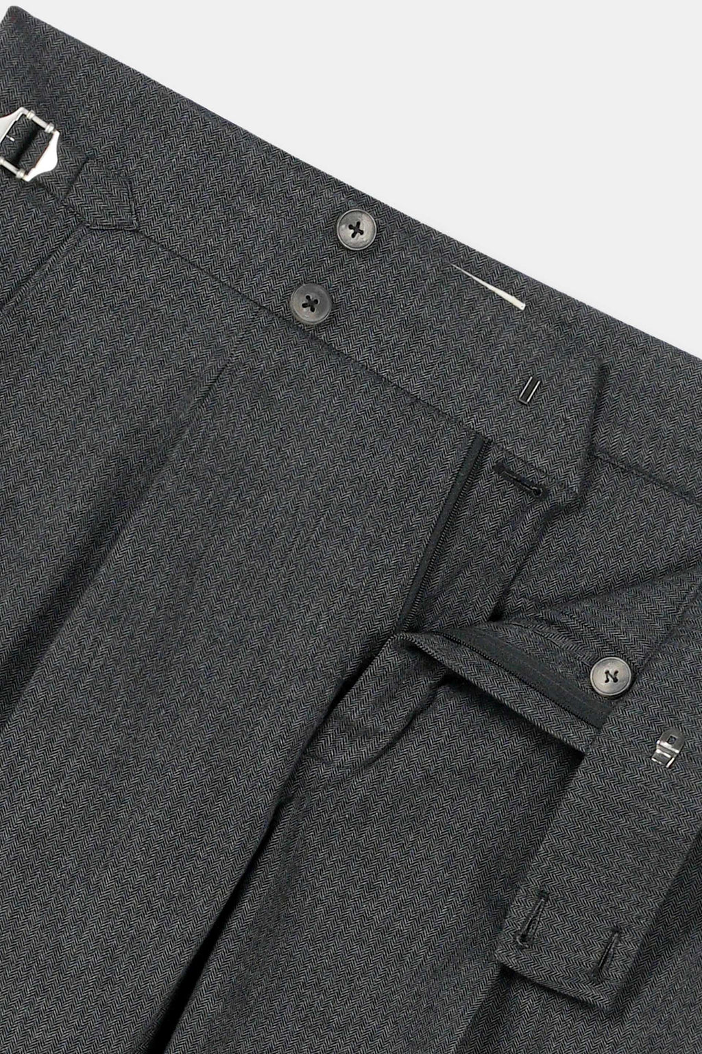 Grey Herringbone Flannel Gurkha Trousers