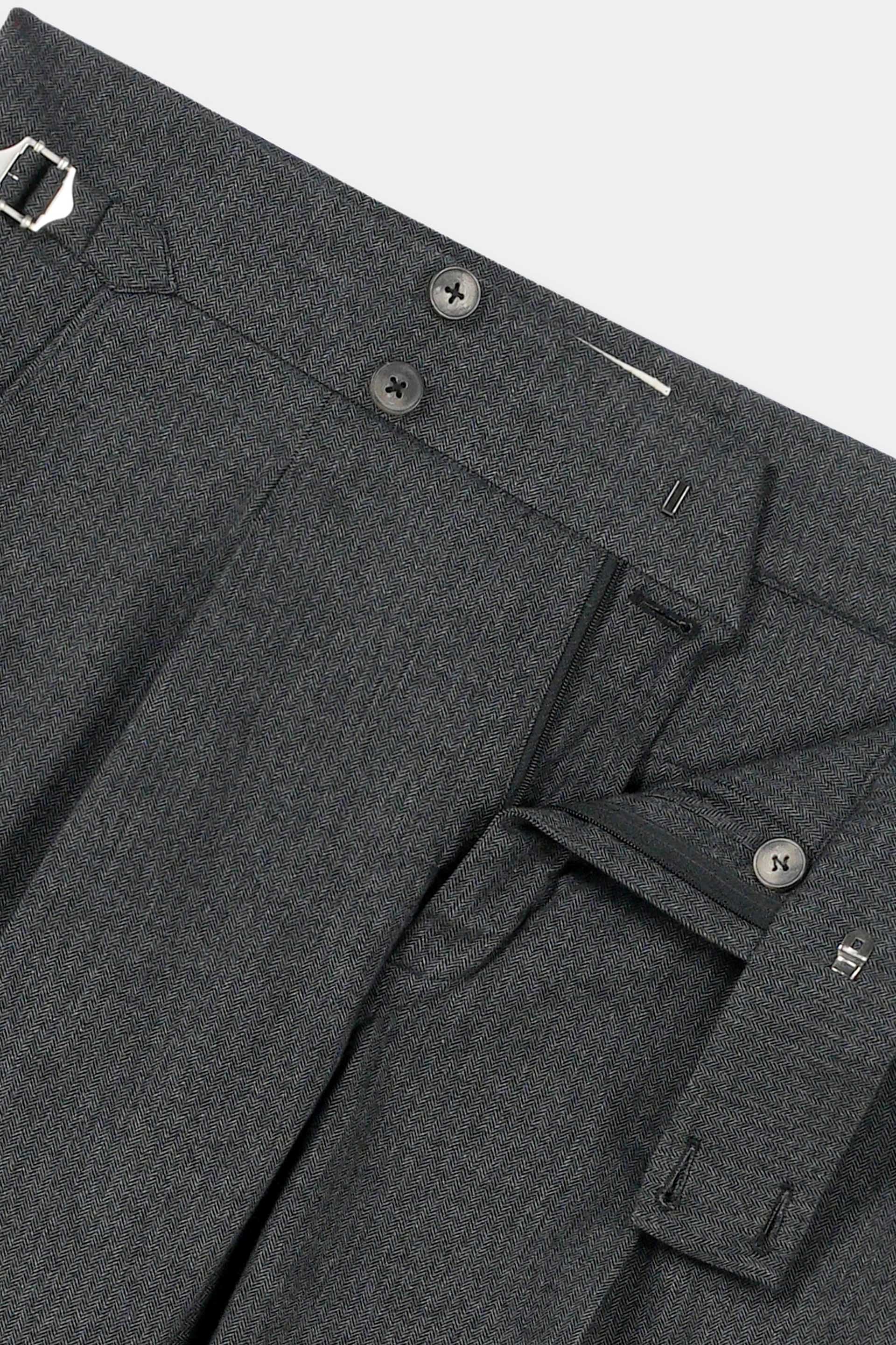 Grey Herringbone Flannel Gurkha Trousers