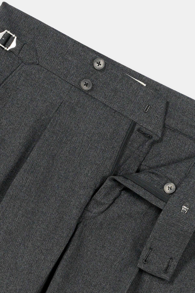 Grey Herringbone Flannel Gurkha Trousers