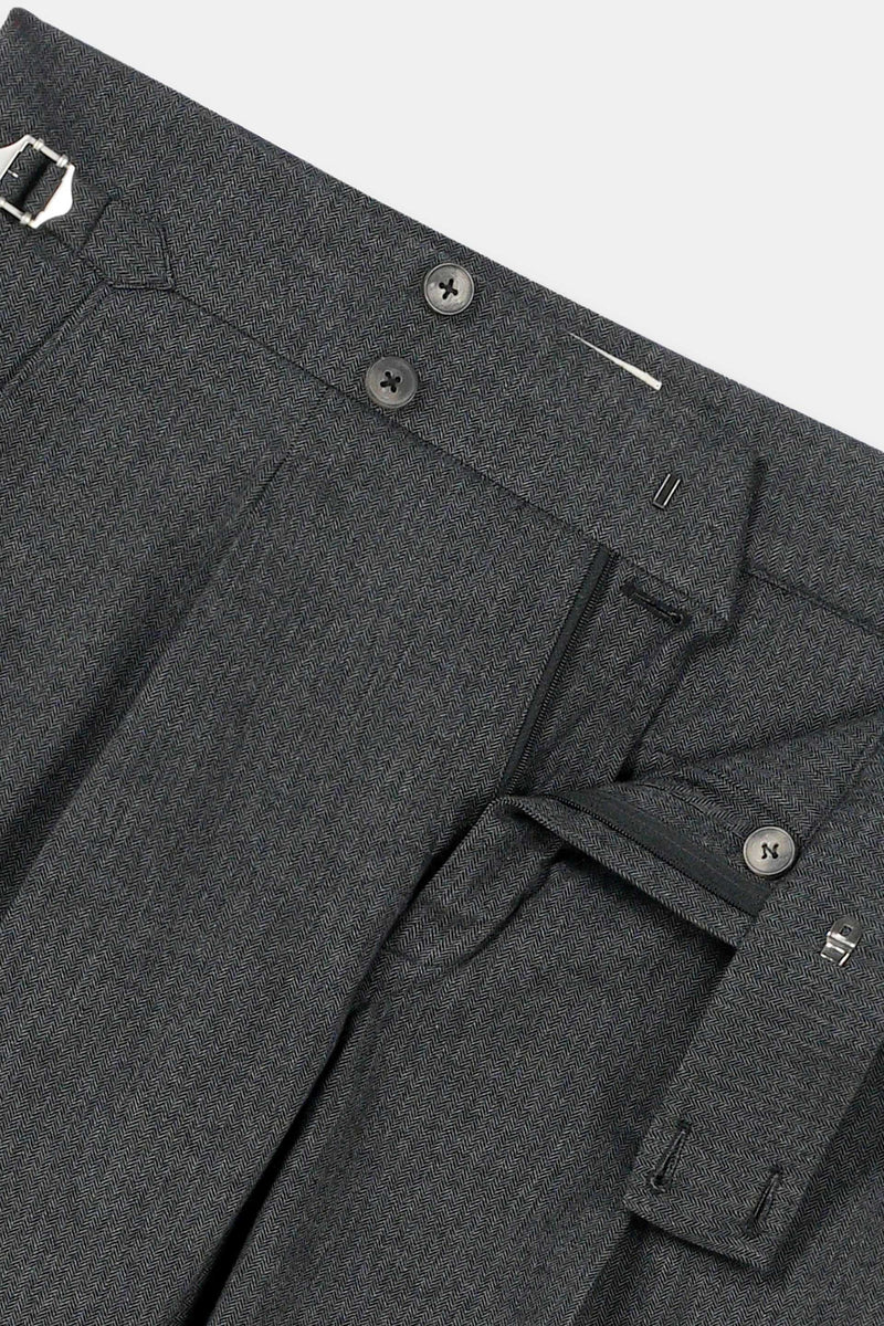 Grey Herringbone Flannel Gurkha Trousers