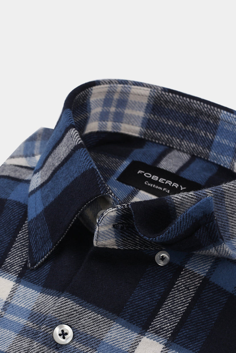 Soft Azure Blue Tartan Winter Flannel Shirt