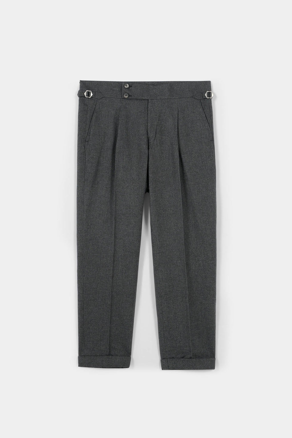 Grey Herringbone Flannel Gurkha Trousers