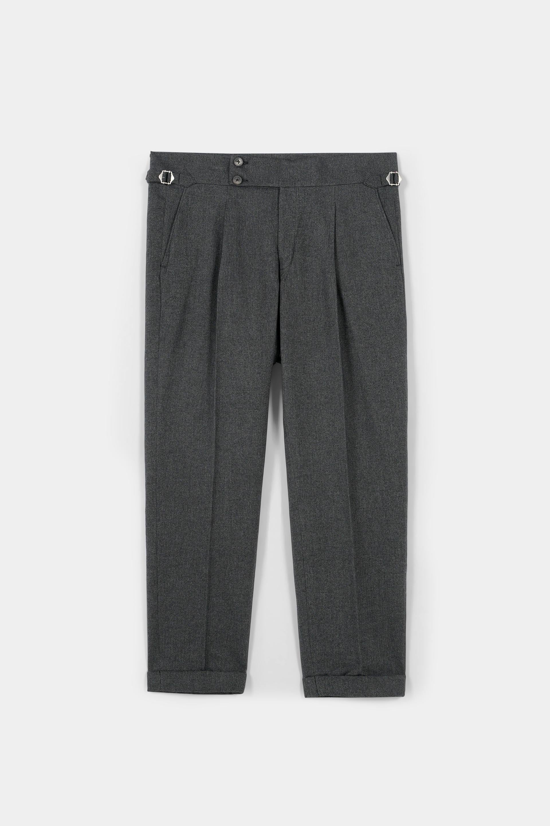 Grey Herringbone Flannel Gurkha Trousers