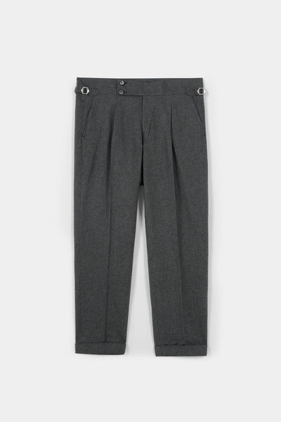Grey Herringbone Flannel Gurkha Trousers