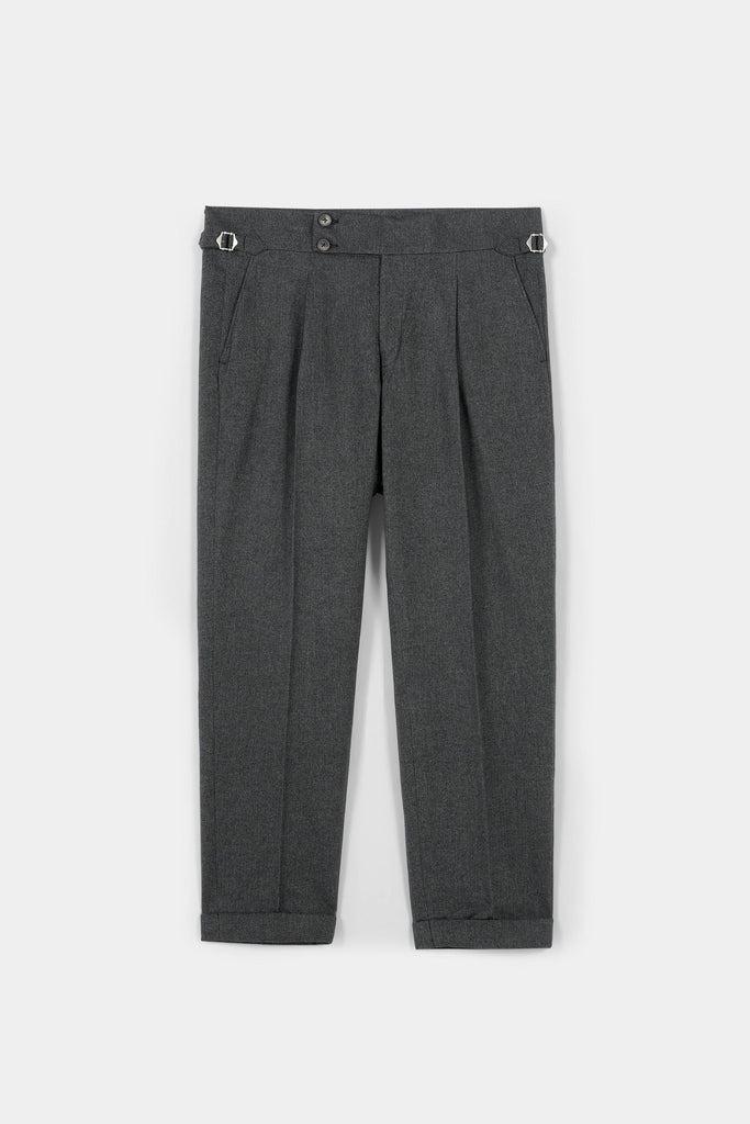 Grey Herringbone Flannel Gurkha Trousers