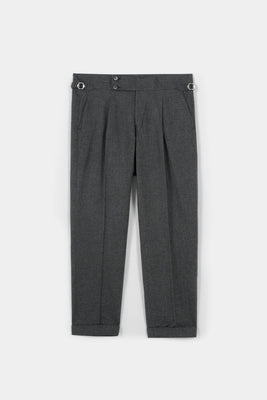 Grey Herringbone Flannel Gurkha Trousers