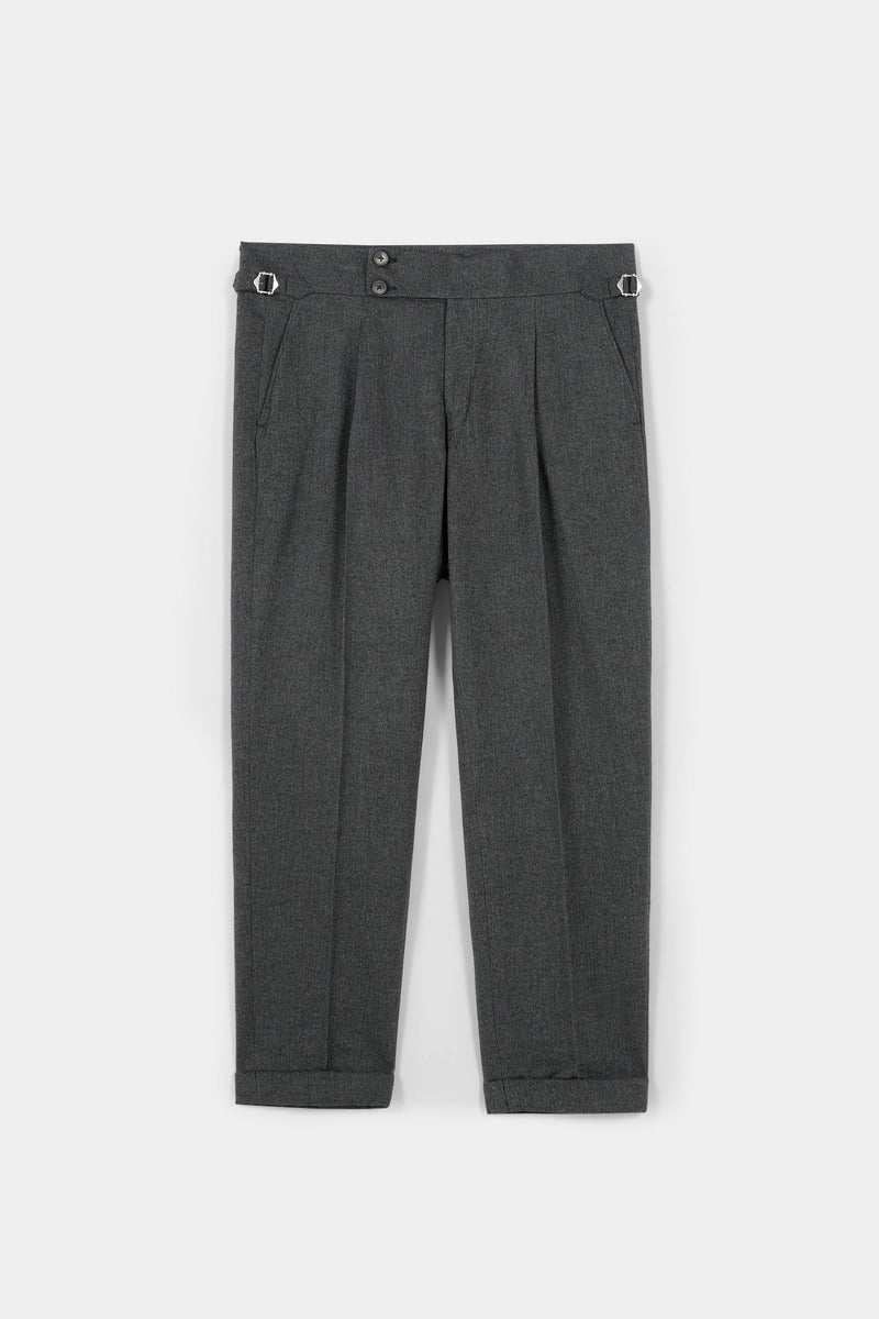 Grey Herringbone Flannel Gurkha Trousers