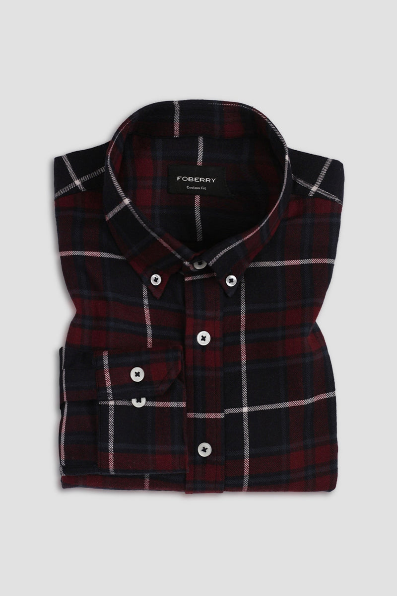 Maroon Blue Tartan Winter Flannel Shirt - Foberry USA