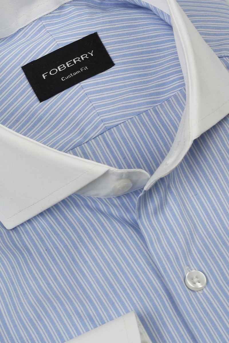 Sky Blue Hairline Stripes Shirt