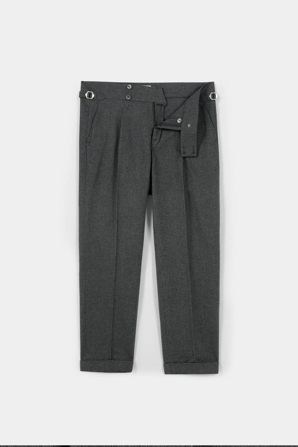 Grey Herringbone Flannel Gurkha Trousers