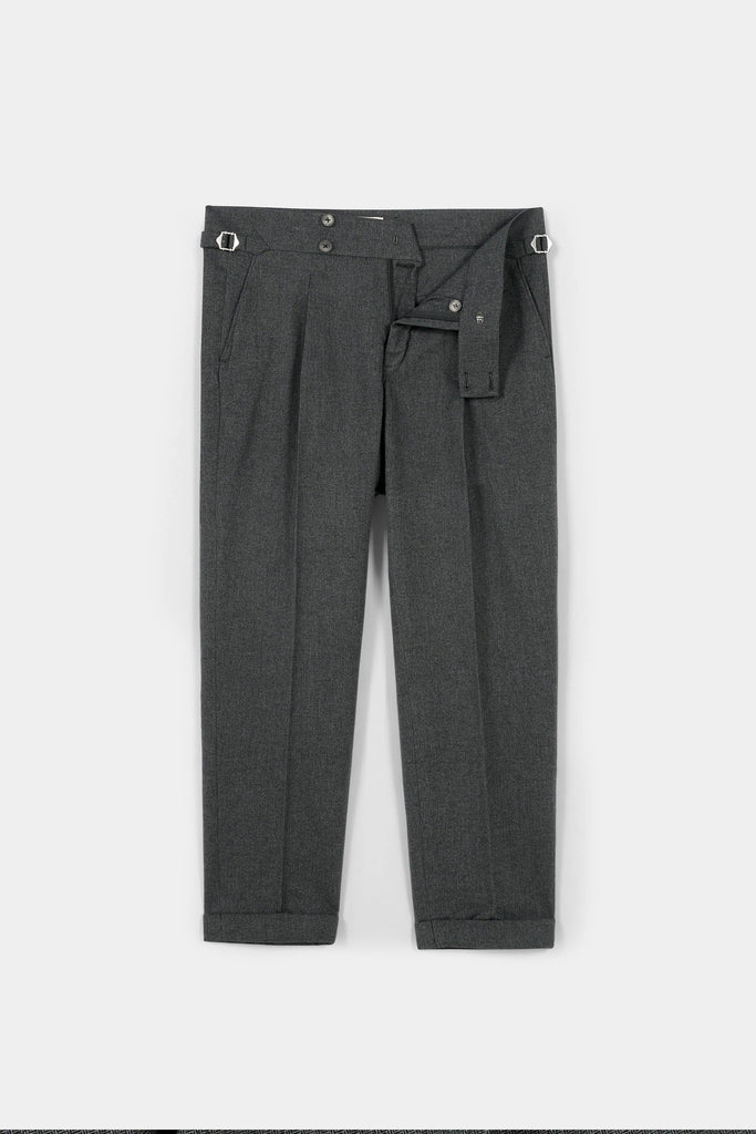 Grey Herringbone Flannel Gurkha Trousers
