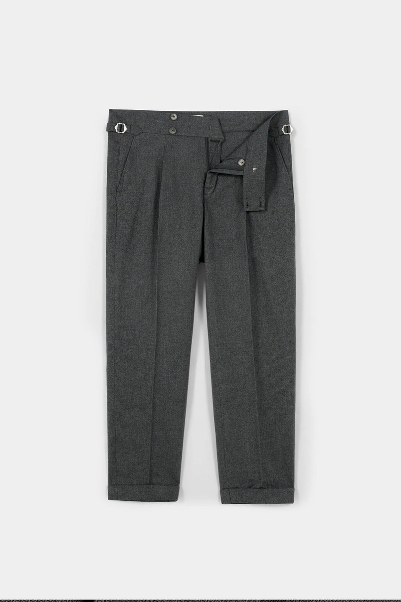 Grey Herringbone Flannel Gurkha Trousers