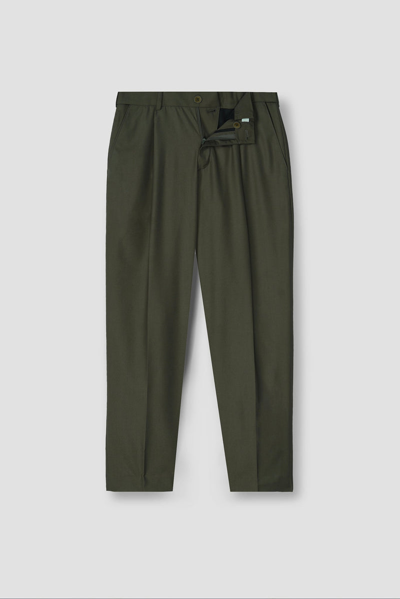 Olive Green Tropical Wool Blended Dress Pant
