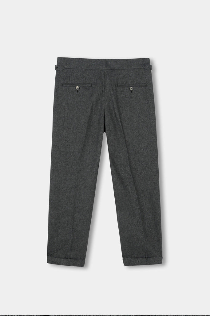 Grey Herringbone Flannel Gurkha Trousers
