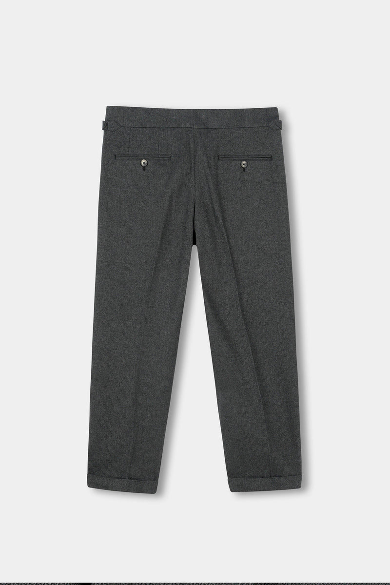 Grey Herringbone Flannel Gurkha Trousers