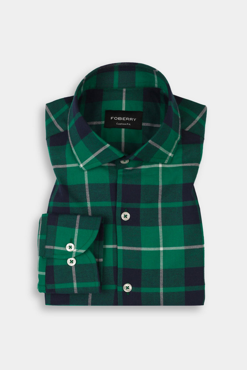 Bottle Green & Blue Grid Winter Flannel Shirt
