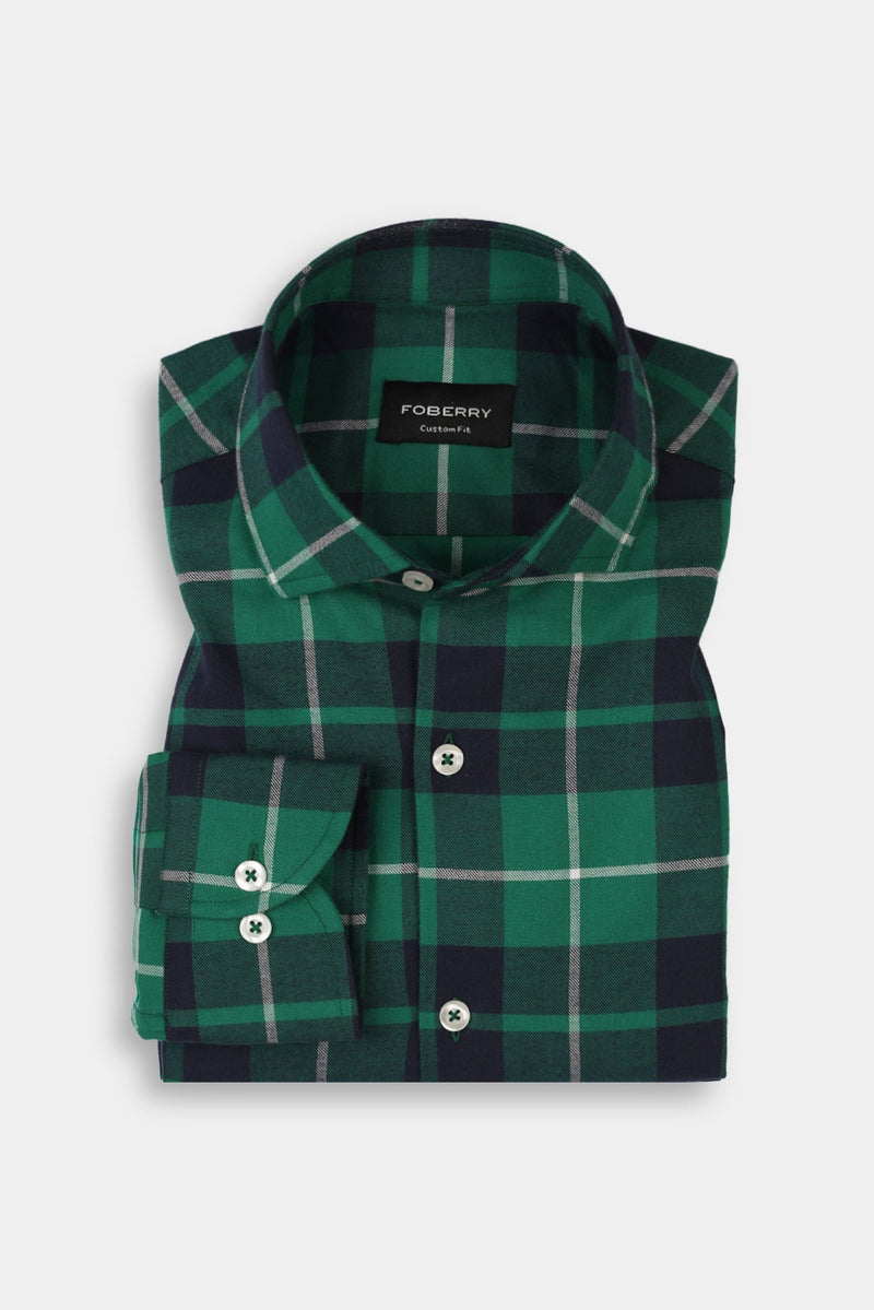 Bottle Green & Blue Grid Winter Flannel Shirt