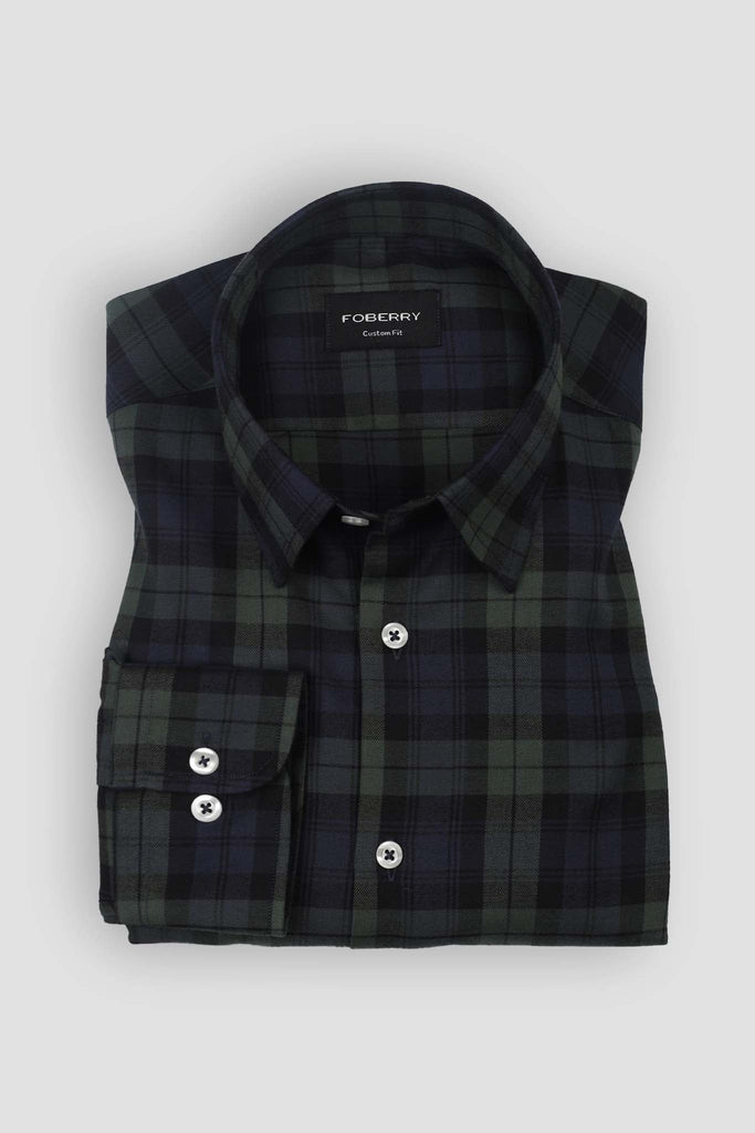 Dark Forrest Green Tartan Winter Flannel Shirt