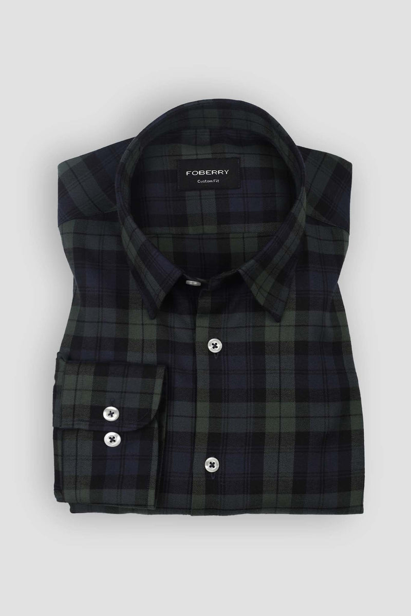 Dark Forrest Green Tartan Winter Flannel Shirt