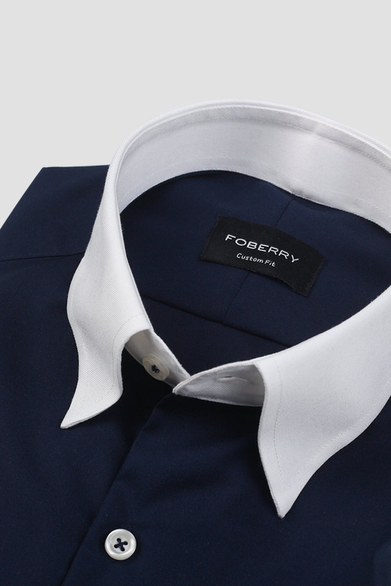 Dark Navy Blue Egyptian Shirt - Hidden Button Down Shirt