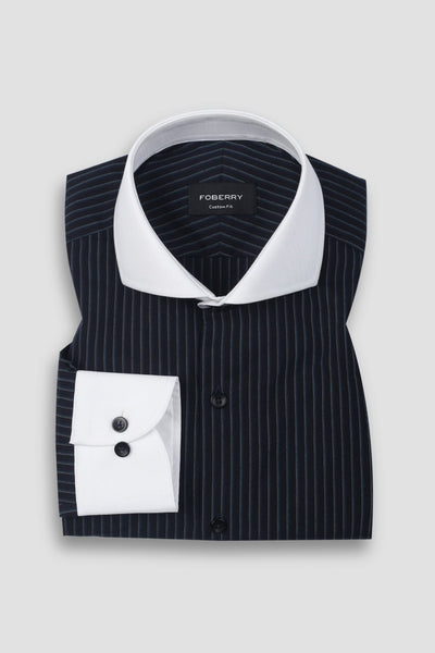Blue And Black Hairline Striped Shirt