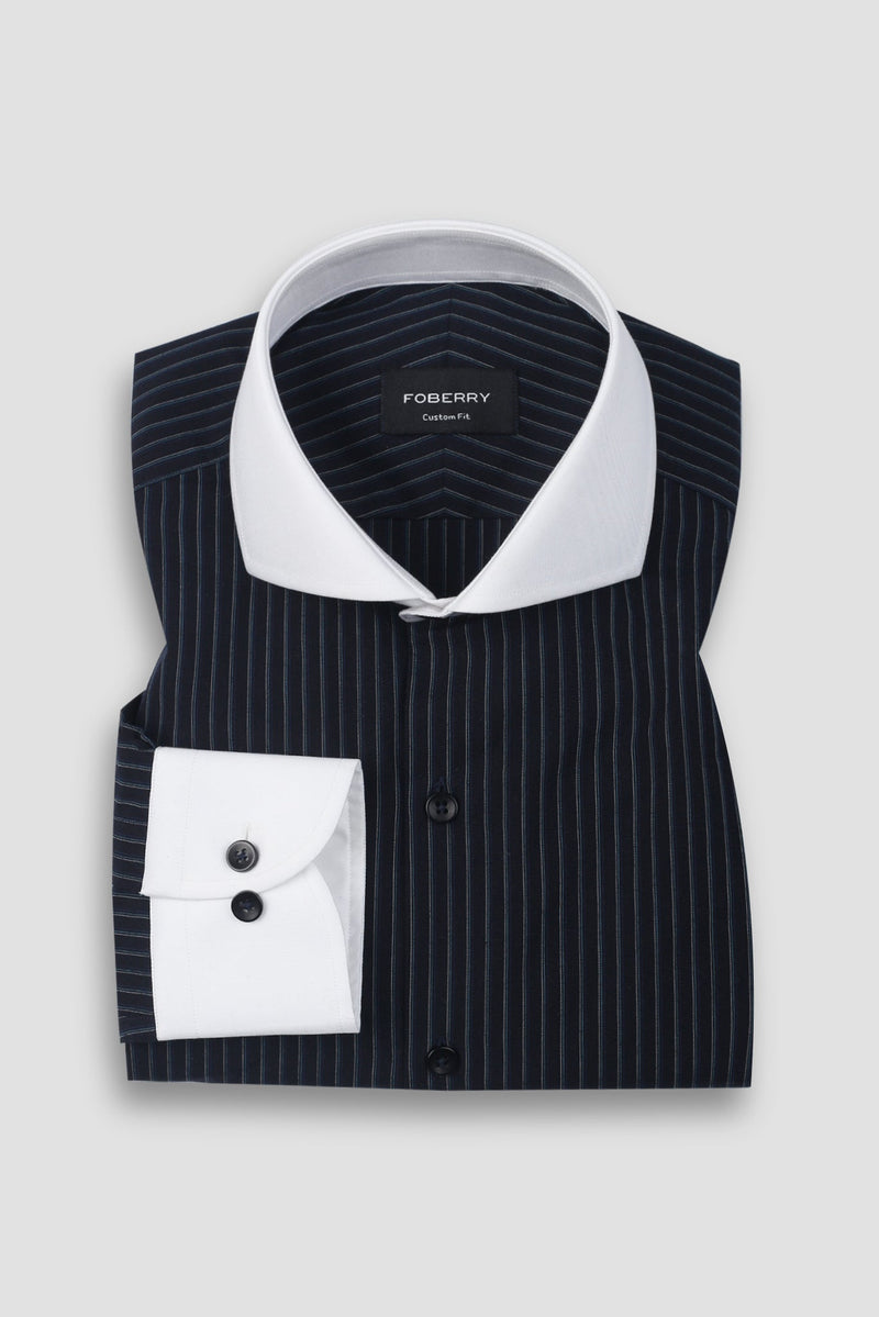 Blue And Black Hairline Striped Shirt