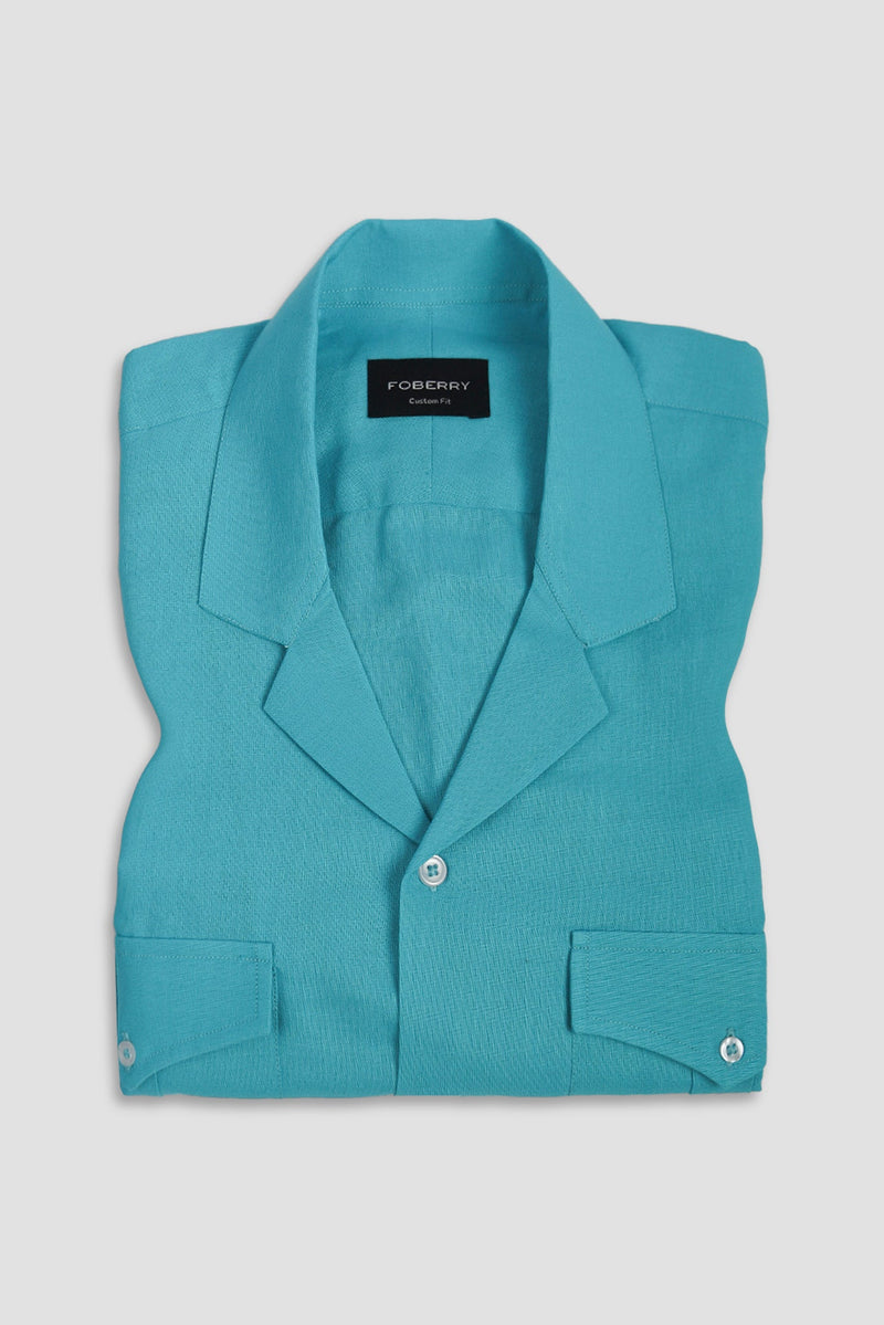 Turquoise Italian Linen - Safari Shirt